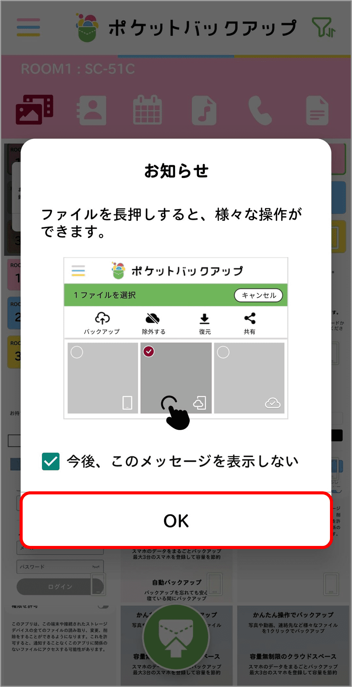 「OK」を選択